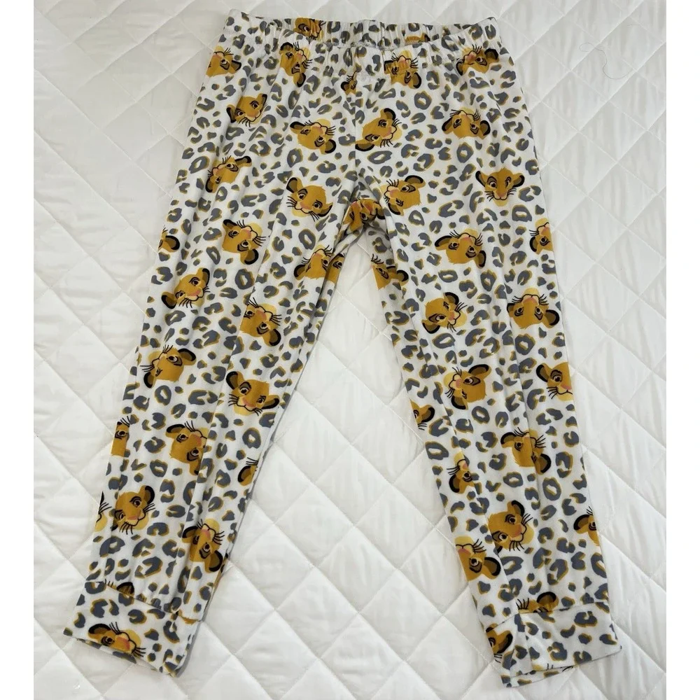 Disney Simba Pajama Set Girls Sz L Leopard Print Lion King Sleepwear Cozy Lounge